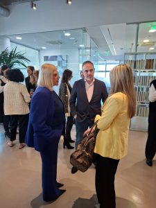 People networking at Pyrgou Vakis Leadership Presentation